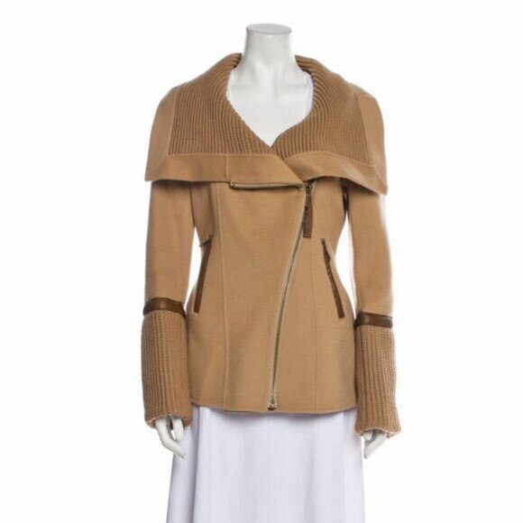 Mackage Camel Brown Tessa Wool Coat Leather Trim - Picture 1 of 11